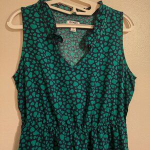 Old Navy Split Neck Ruffles Midi - Sleeveless Dress Size M Black w/ Green Hearts